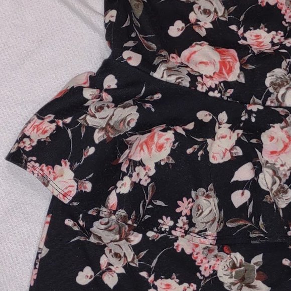 SPEECHLESS PEPLUM BLACK FLORAL PENCIL SKIRT DRESS SLEEVELESS WOMEN'S SIZE L - Picture 3 of 8